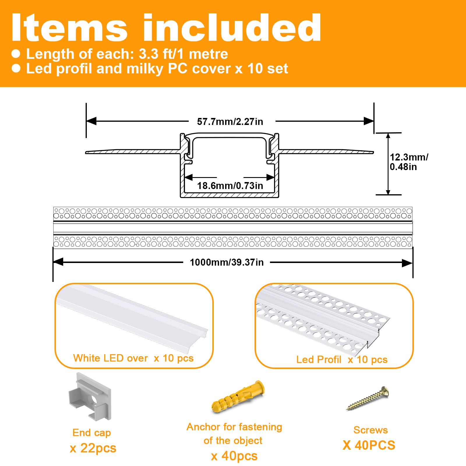 Angdarun LED professionale per strisce da 18 mm, confezione da 10 x 1 metro, diffusore per pareti e soffitti, copertura a LED, diffusore Philips Hue Strip