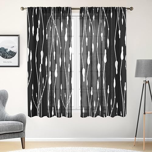 Cortinas traslúcidas florales blancas de 63 pulgadas de largo, 2 paneles, juego de cortinas retro para ventana de sala de estar y dormitorio, 42 x