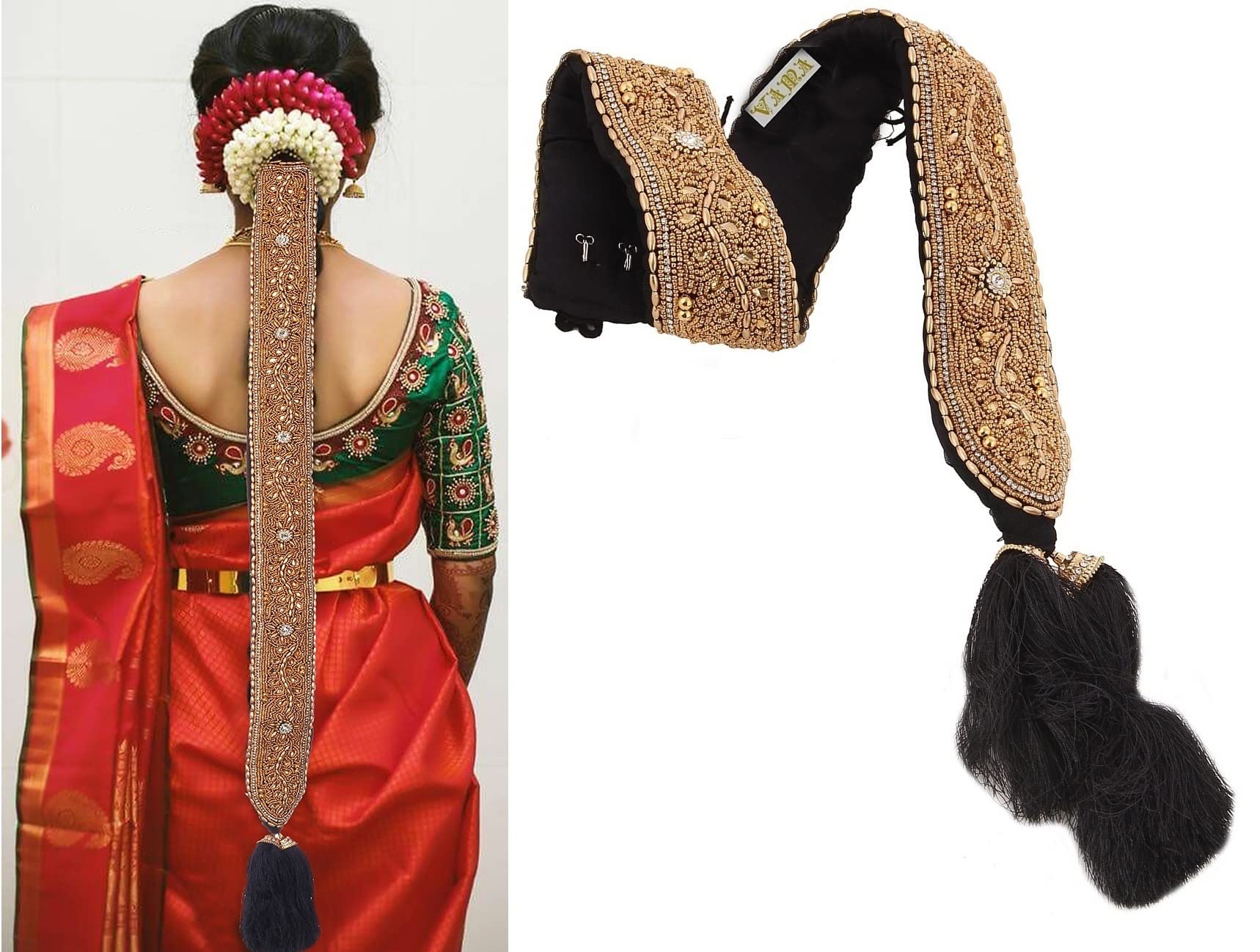 Maggam work jada Bharatanatyam Indian Poola jadalu kunjalam Billalu set braid hair extensions (Indian hair accessories)