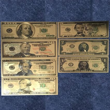 Amazon Com Chentaocs 7pcs 100 50 10 5 2 1 Dollar Fake Money Prop Money Usa Banknotes Bills Bank Note In 24k Gold Plated Fake Currency Mone Gifts Easy To Use Color A Patio Lawn Garden