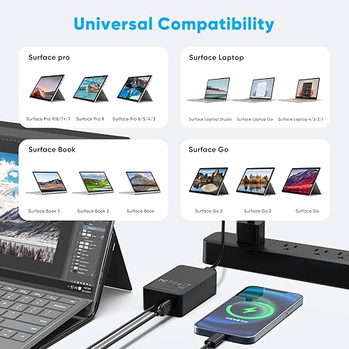 Miniatura 2 de Cargador Surface Pro para laptop de 65 W, compatible con Microsoft Surface10, 9, 8, 7+, 7, 6, 5, 4, 3, X, Windows Surface 6, 5, 4, 3, 2, 1, Studio,