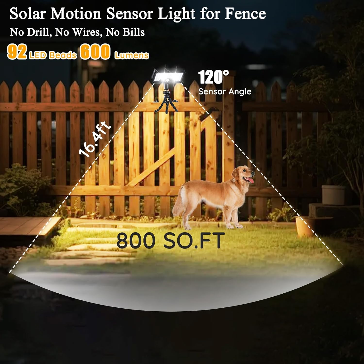 Motion Sensor Solar Lights Outdoor with Octopus Tripod, 360° Rotatable 600LM 92 LED Fence Light with Remote Control, 3 Color Modes, IP65 Waterproof Security Light for Deck Fence Camping (2 Pack)