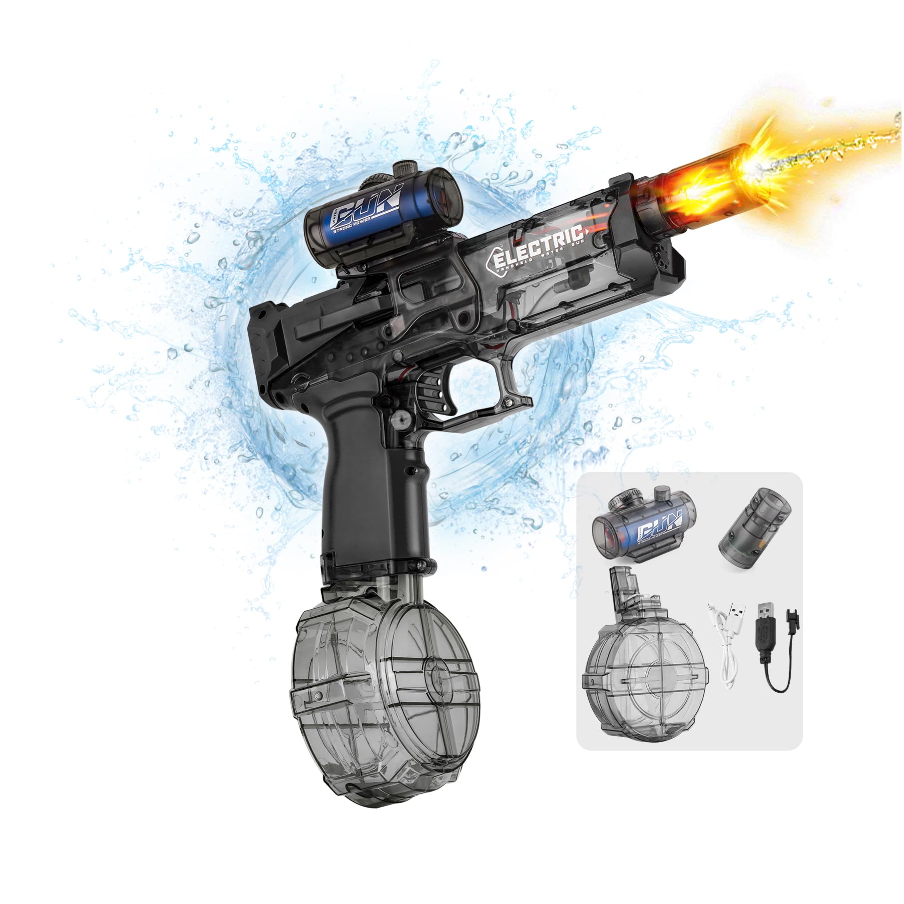 Electric Water Guns for Adults Kids, Ultimate Battle Blaster High-Performance with Glowing Flame Effect, High Capacity Automatic Leak-Proof Super Balster, Squirt Gun for Summer Pool Beach(1Black)