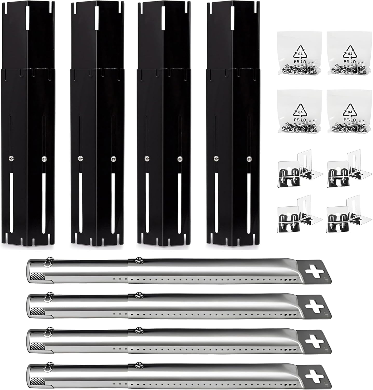 Adjustable Burner Tubes & Heat Plate Tent Shields Replacement for 4 Burner Grills, Universal Grill Parts (4X Adjustable Heat Plates & Burners (12"-17.5") x 1"