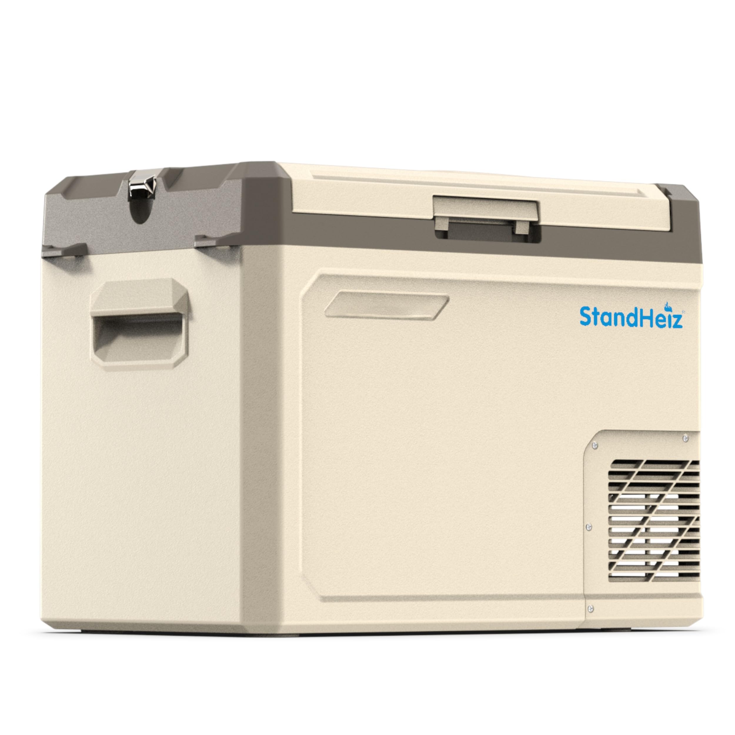 Kompressor Kühlbox 40L – Mini Kühlschrank mit App-Steuerung & ECO-Modus, 12V/24V/230V für Auto, Camping, Wohnmobil & LKW, Gefrierfunktion bis -20°C, Beige-Braun