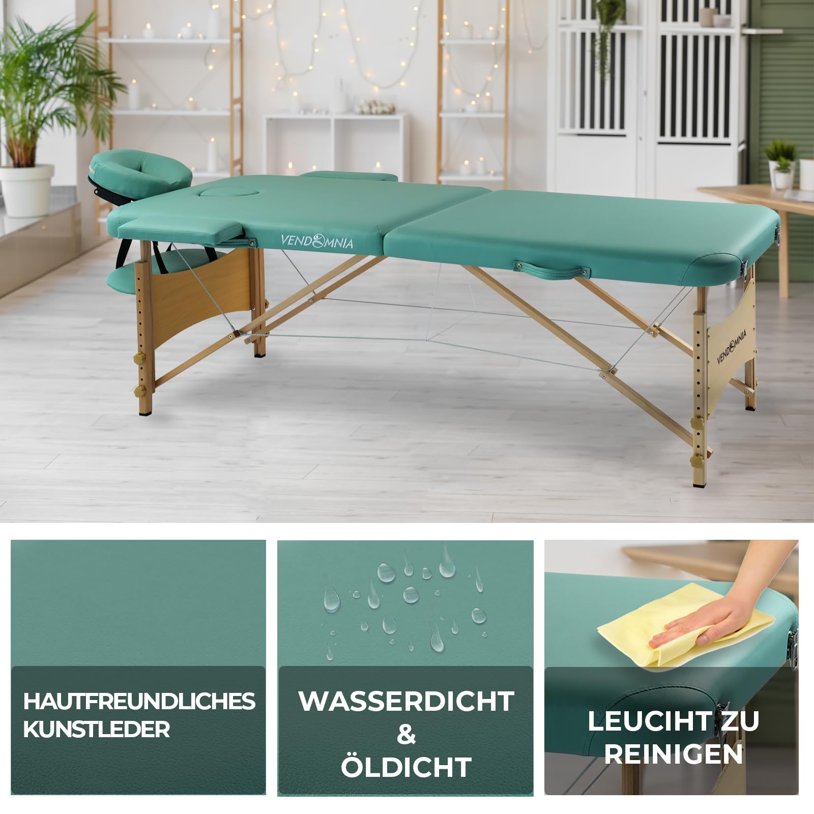 VENDOMNIA Mobile Massageliege - Aluminium mit 3 Zonen höhenverstellbar inkl. hochwertiger Kopfstütze Tasche Armlehnen - Farbwahl Klappbar, Massagetisch Massagebett Massagebank Behandlungsliege
