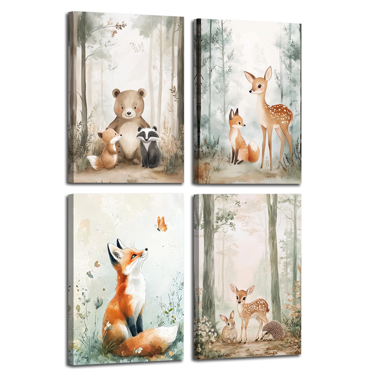 ZXHYWYM Nursery Wall Decor Set of 4 Woodland Animal Wall Art Jungle Animals Watercolor Poster Forest Adventure Theme Canvas Prints for Kids Room (Orange, (30.00 x 40.00 cms x 4PCS))