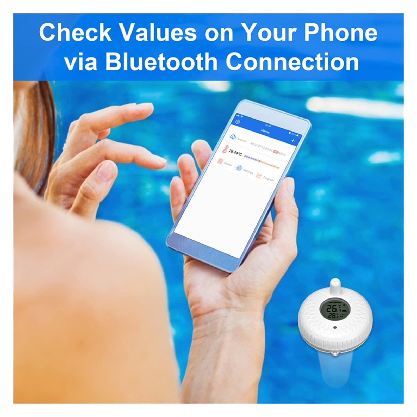 Termometry basenowe Wewnętrzny termometr bilardowy na świeżym powietrzu IBS-P01B Bluetooth do basenu, wody do kąpieli, spa, akwariów i stawów rybnych do odkrytych i krytych basenów, spa, jacuzzi