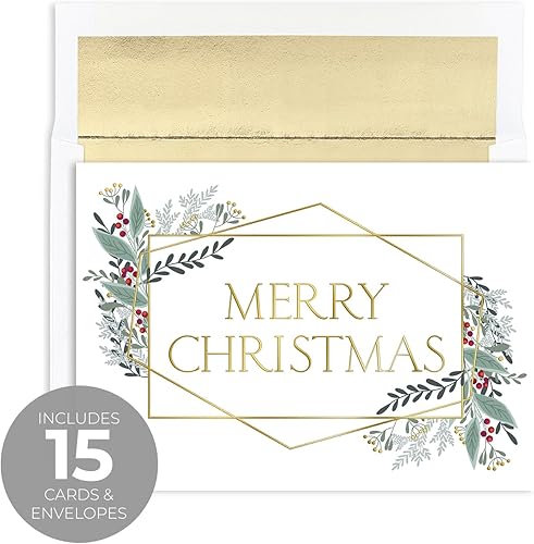 Miniatura 2 de Canopy Street Masterpiece Tarjetas de Feliz Navidad con Marcos de Lámina Dorada  Juego de 15 Tarjetas Navideñas Modernas en Caja con Sobres Forrados