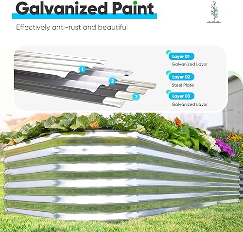 Miniatura 8 de Quictent Kit de cama de jardín alta galvanizada y elevada ovalada, caja de plantación grande ovalada con bordes de tira de goma, para verduras al