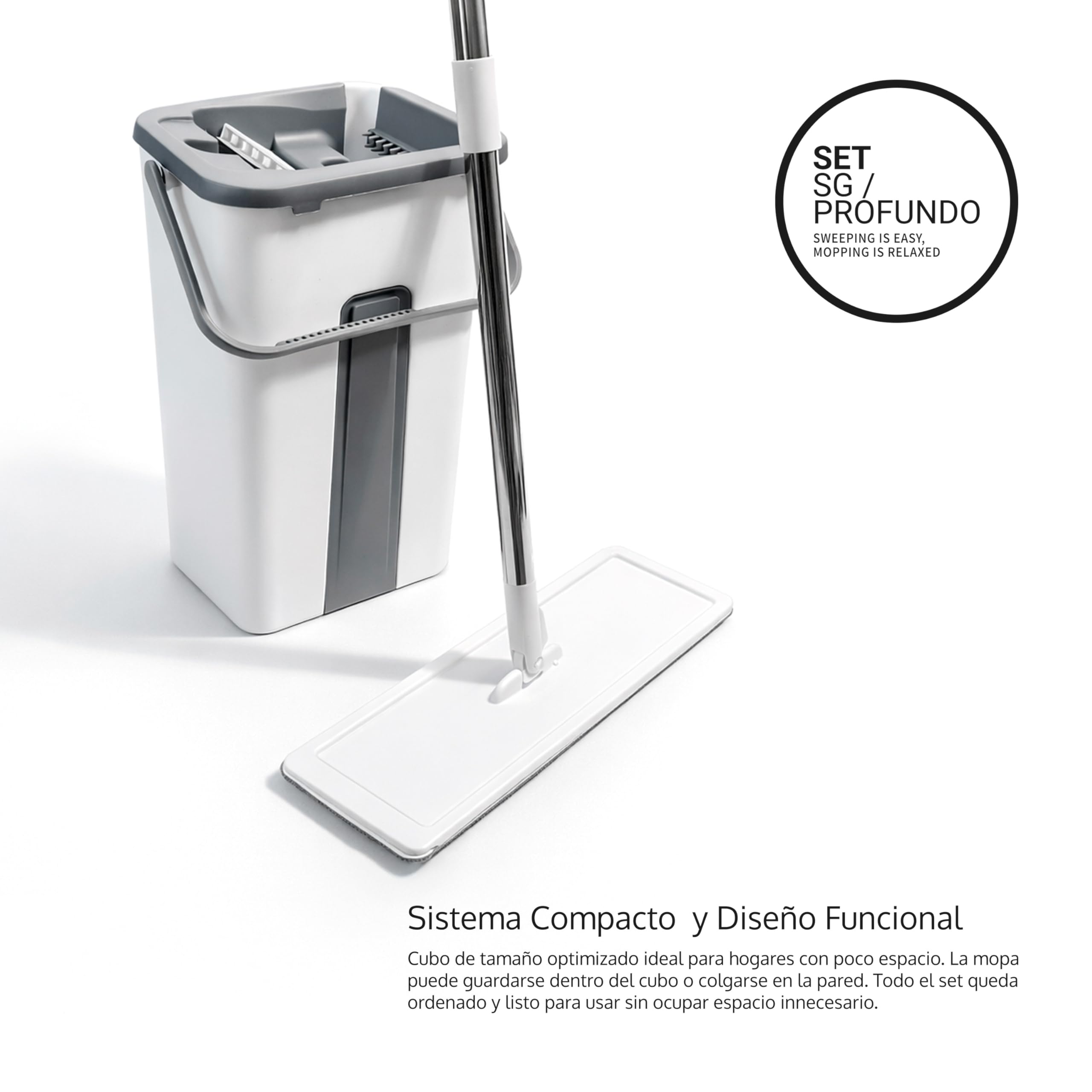 Pamex - Mopa Microfibra Set SG-Profundo Cubo Doble Cámara Independiente Lavado y Secado Higiénico