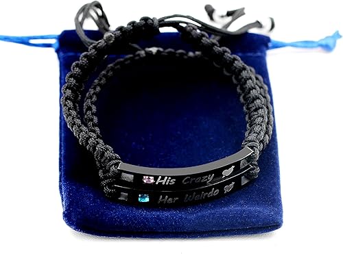 Miniatura 6 de Uloveido 1 par de pulseras trenzadas hechas a mano con grabado para parejas, parejas para él y ella, pulseras para hombres, mujeres, novio y novia,