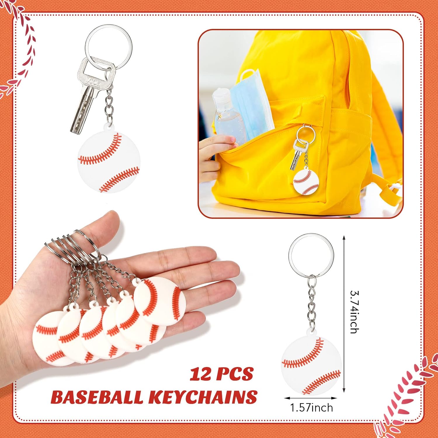 LEIFIDE 48 Pcs Baseball Party Favors 12 Sets Silicone Bracelet Drawstring Treat Bag Mini Stress Ball Keychains for Baseball Birthday Party Supplies - Image 4