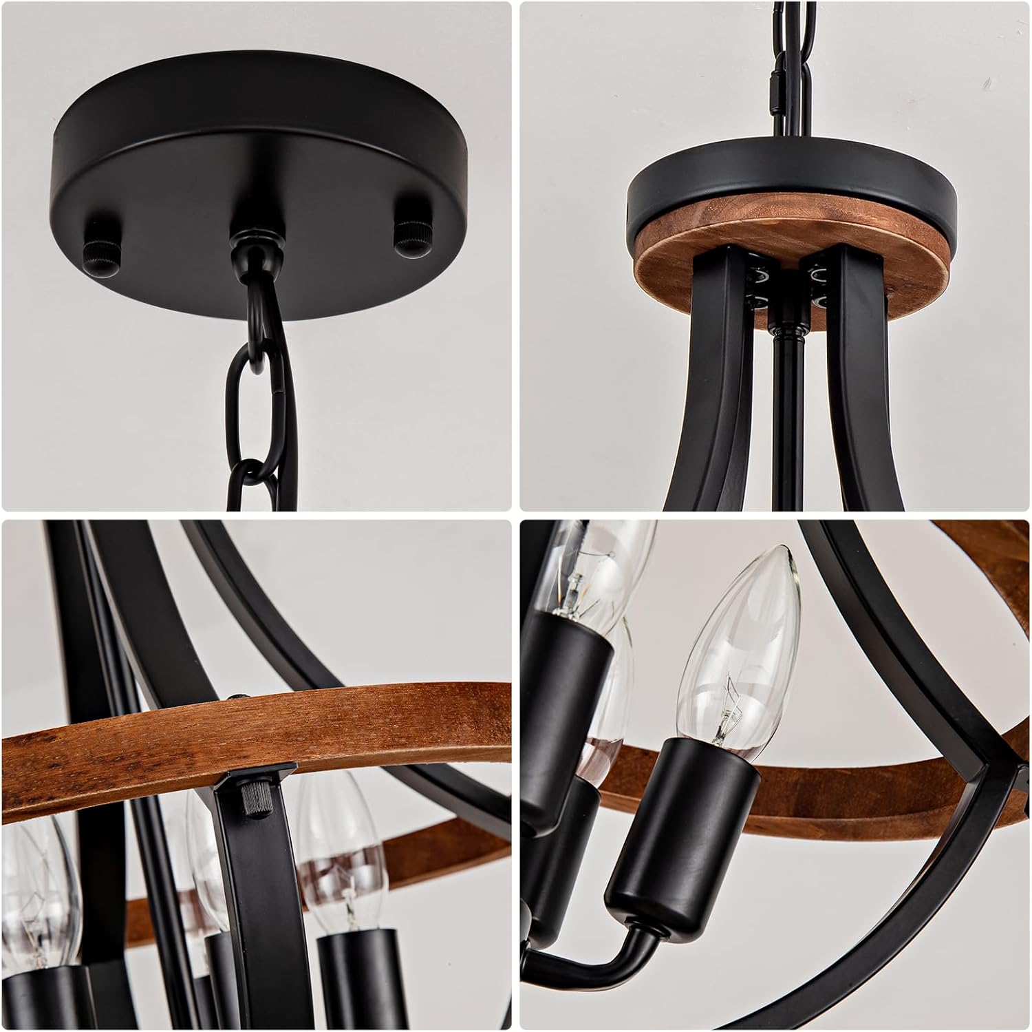 13.8 inch Farmhouse Pendant Light with 5 E26 Sockets, Rustic Style Modern Wood-Look Ceiling Fixture, ldeal forDining Room, Kitchen, Foyer, Hallway, Entryway and Bedroom Closet