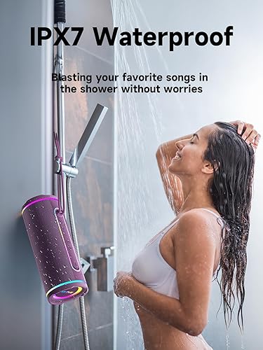 Miniatura 4 de MLOVE Altavoz Bluetooth portátil E80, Bluetooth 5.4 Altavoces inalámbricos IPX7 impermeables con entrada auxiliar, ranura para tarjeta micro SD,