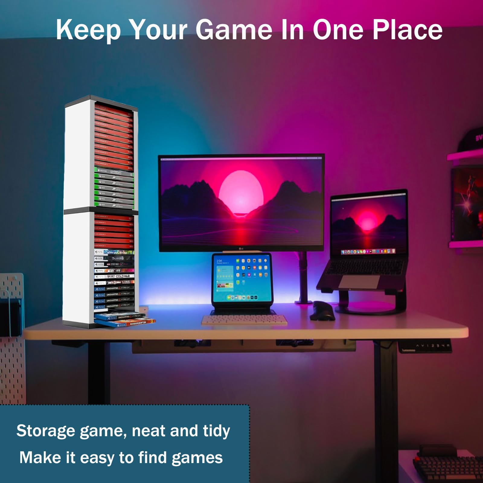 iFCOW Torre di Archiviazione per Giochi PS5, Porta Dischi con Scaffalo per 36 CD, Custodia e Supporto per PS5/PS4/Xbox Series X/Xbox one