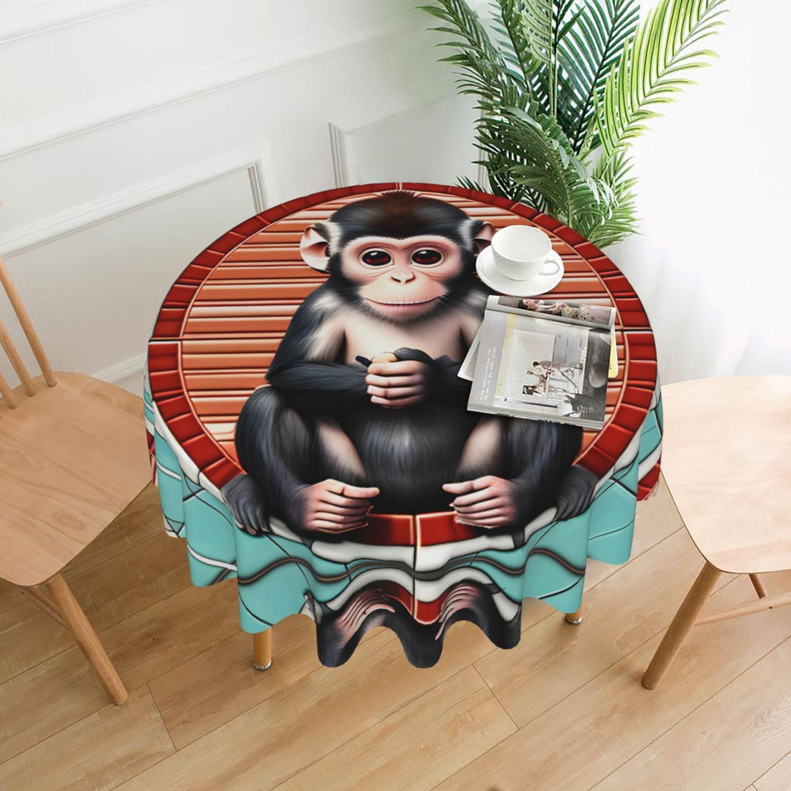 MROWYC The silent monkey Printed Practical Round Tablecloth, Durable, Suitable for Home, Restaurant, Hotel, Gathering, and Decorative Table Covers