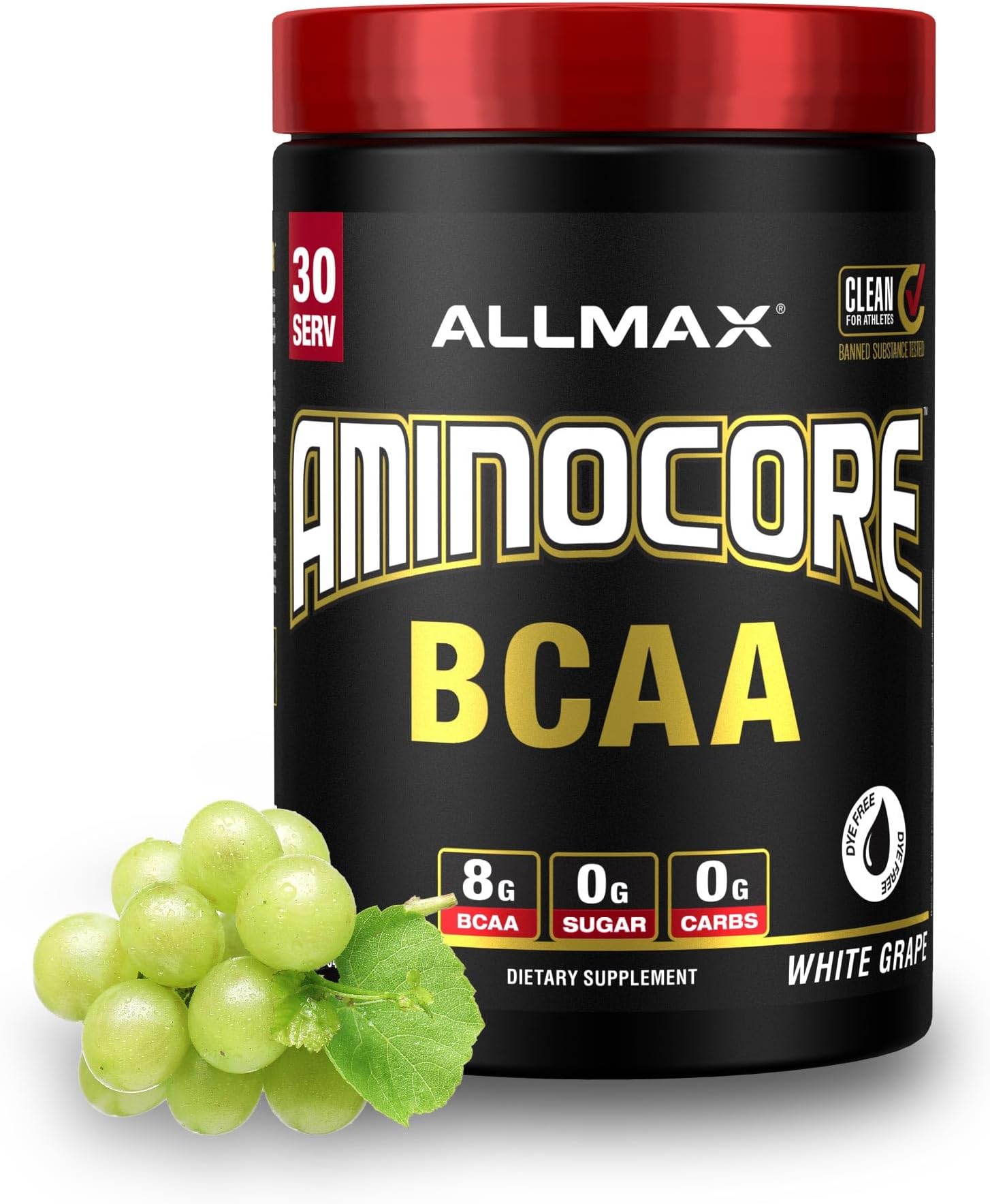 AMINOCORE BCAA Powder for Workout Muscle Recovery & Increased Endurance - Sugar Free, No Fillers 8.18 Grams Bcaas Amino Acids, B Vitamins for Women and Men - 30 Servings | White Grape, 345g