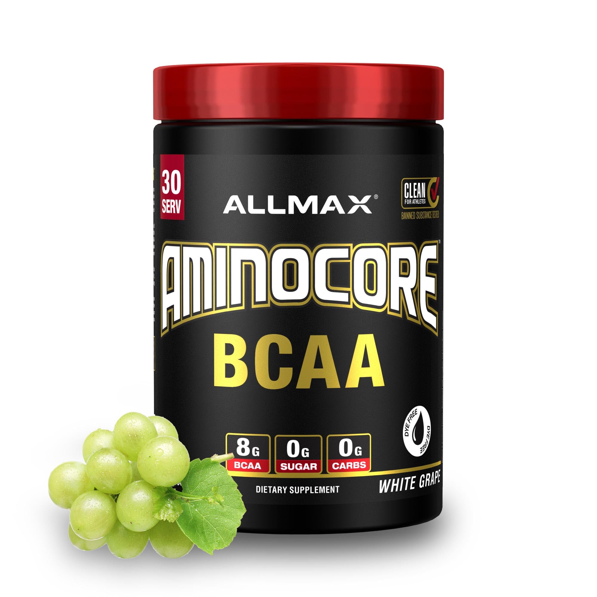 ALLMAX AMINOCORE BCAA Powder for Workout Muscle Recovery & Increased Endurance - Sugar Free, No Fillers 8.18 Grams Bcaas Amino Acids, B Vitamins for Women and Men - 30 Servings | White Grape, 345g