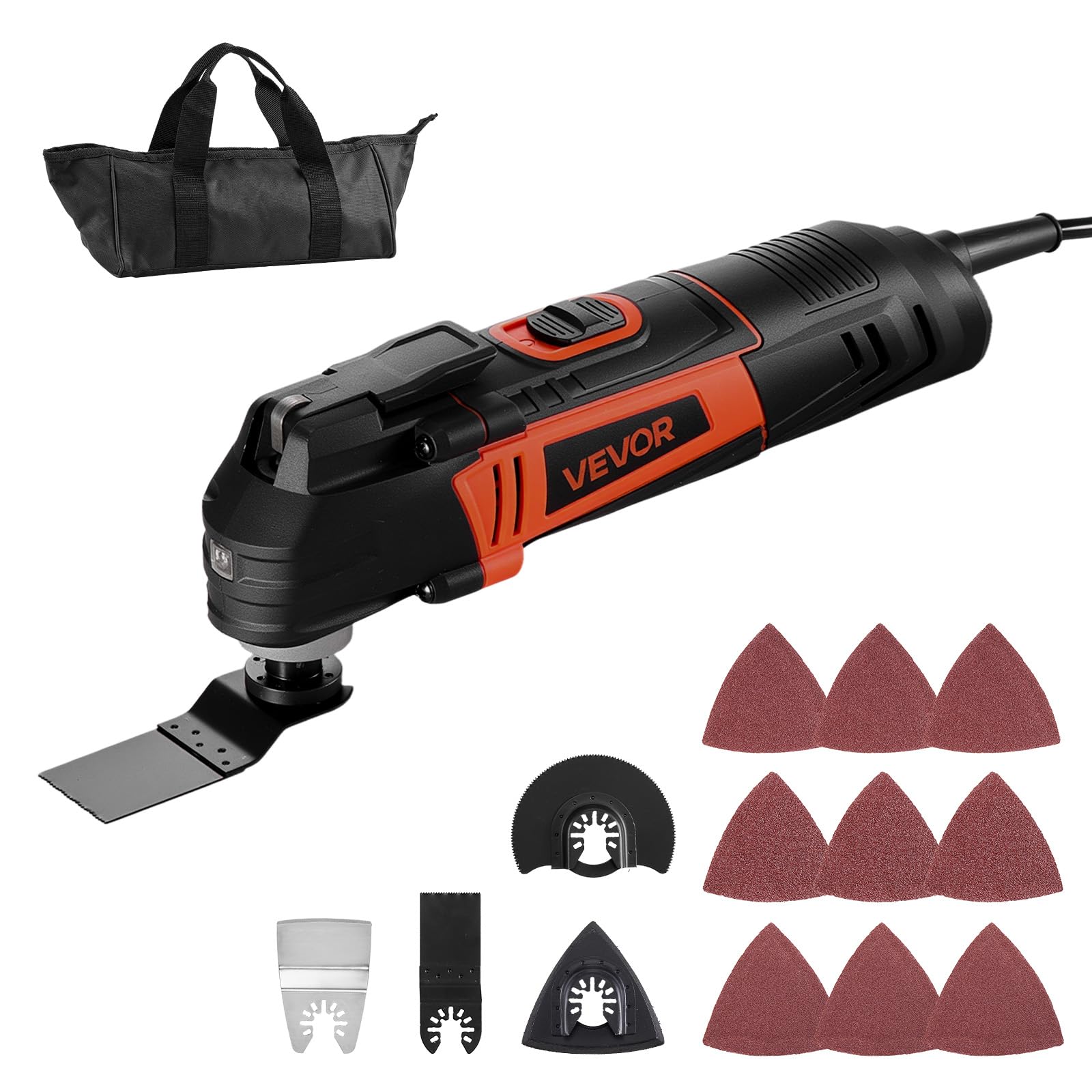 VEVOR Oscillating Tool Multitool, 3Amps Corded Oscillating Multi Tool with 6 Variable Speeds 15000-22000 OPM, 3.2° Oscillating Angle, 13PCS Saw Accessories, LED Work Light & Tool Bag 3Amps W