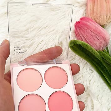 4-in-1 Pink Peach Matte Blush Palette, Highly Pigmented for Cheeks Make Up | Natural blendable powder. Long lasting buildable color. Suitable for all skin tones daily.