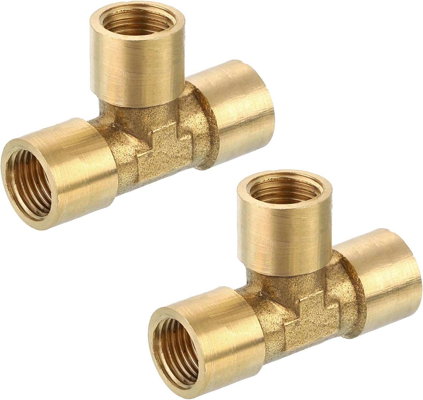 Brass Tee Pipe Fitting, 1/8" x 1/8" x 1/8" NPT 3 Way T-Connector for Gas Transport Connect Pipelines, 2pcs