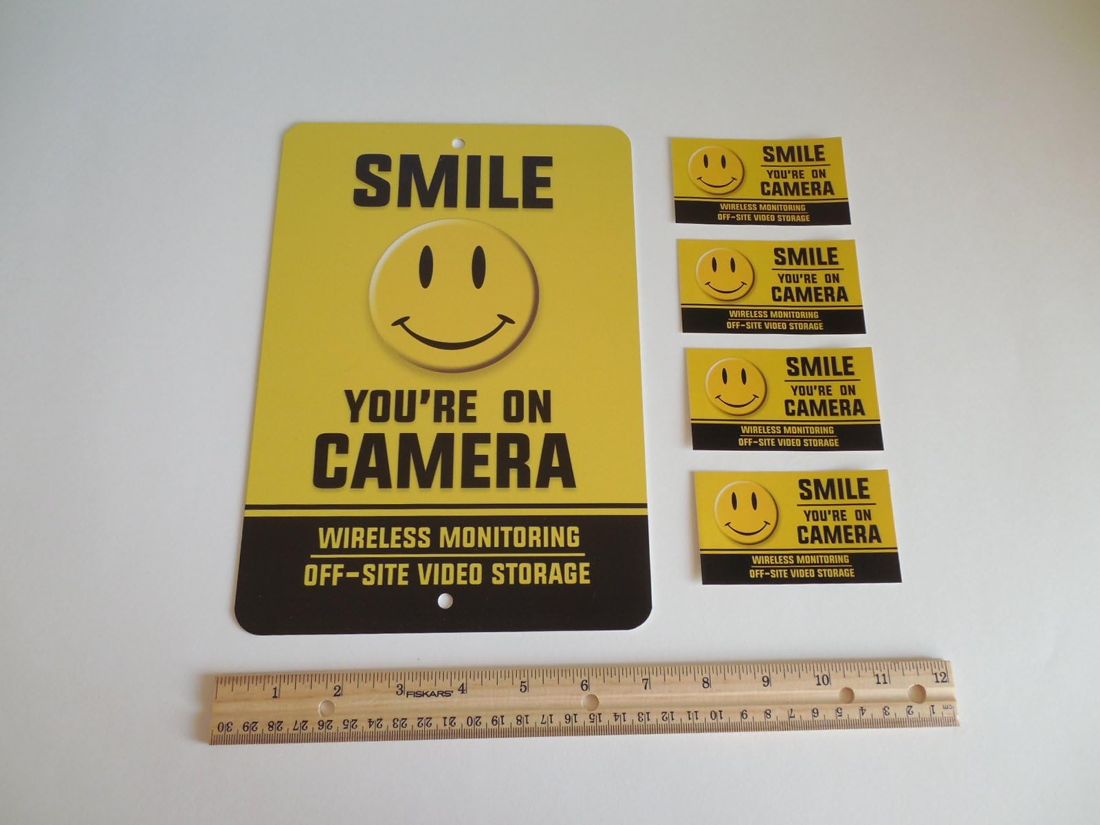 Smile You're On Camera Video Surveillance CCTV Warning Metal Security Sign & 4 Window Stickers # 722