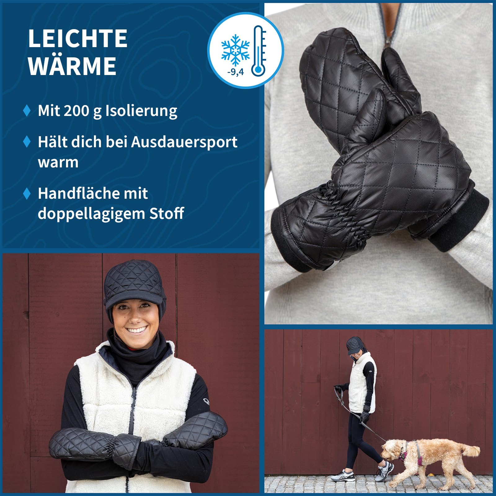 TrailHeads Gesteppte Laufhandschuhe mit Touchscreen-Funktion für Frauen | Isolierter Handschutz