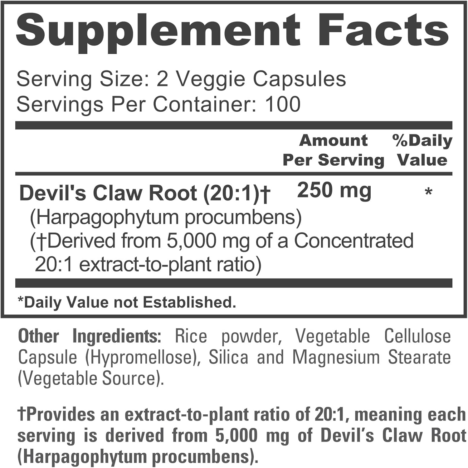 NusaPure Devil's Claw 20:1 Extract, 250 mg Equivalent to 5000mg, 200 Veggie Capsules, Concentrated Root Extract, Devils Claw Herbal Supplement, Non-GMO, Vegan Supplement - Image 4
