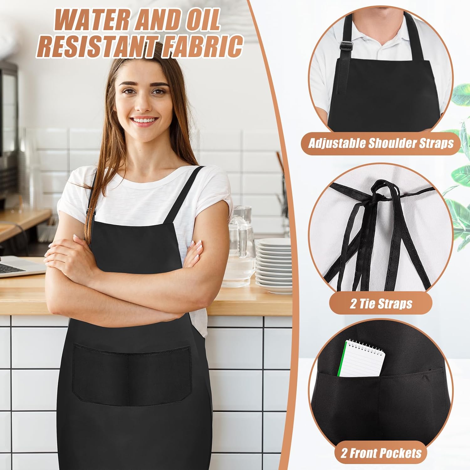 24Pcs Bib Apron with 2 Pockets,Adjustable Bib Aprons,Water Oil Resistant Aprons Bulk for Kitchen Cooking BBQ - Image 3