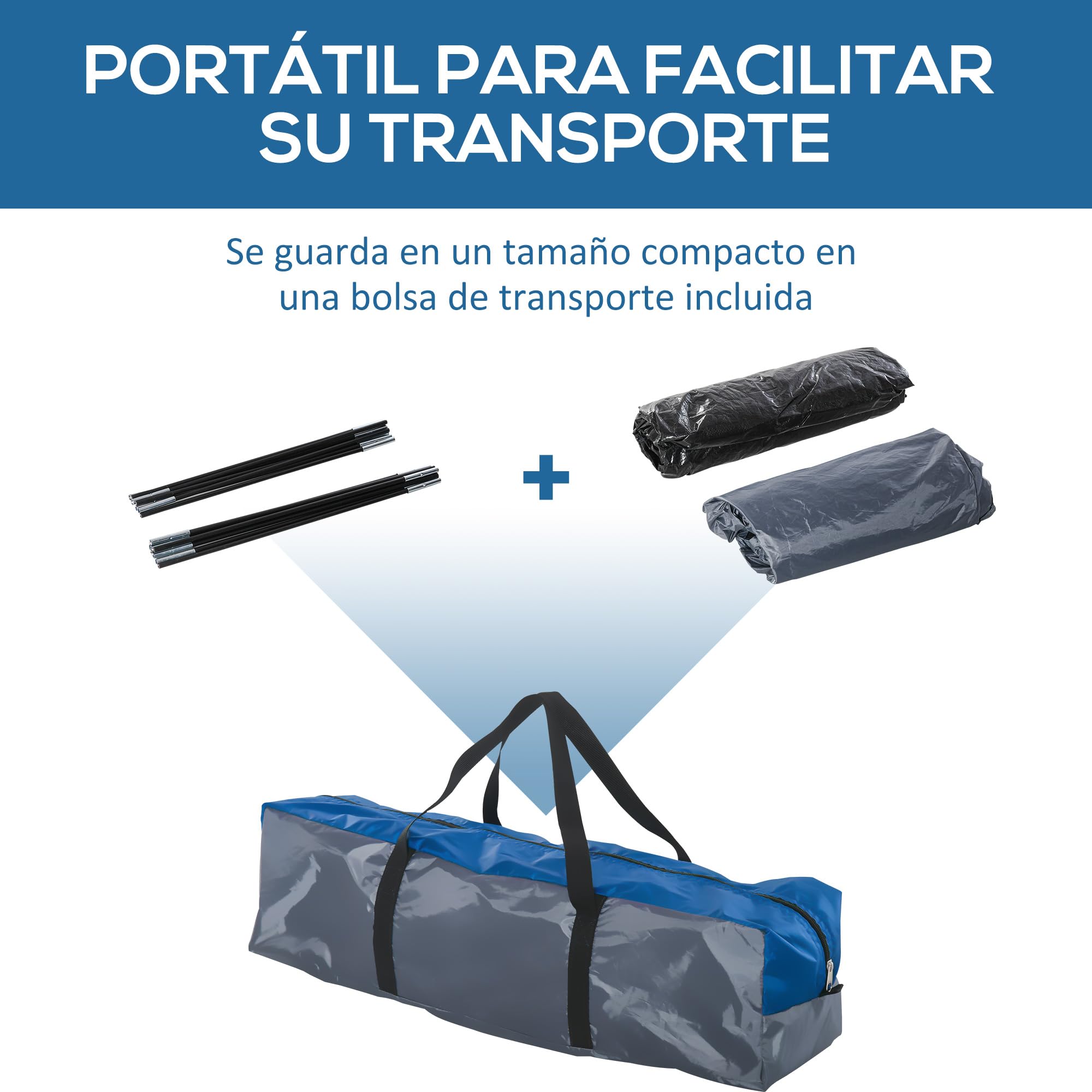 Outsunny Tienda de Campaña para 3 Personas, Tienda de Camping de Doble Capa con 2 Bolsillos, Ventanas y Bolsa de Transporte, 250x300x130 cm, Gris y Azul