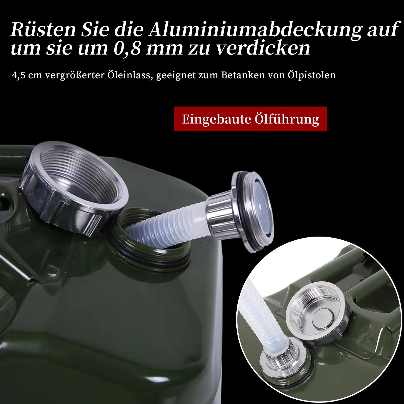 Latierra 20L Benzinkanister Metall, bis zu 4 x schnellere Entleerung als herkömmliche Kanister, für Benzin und Diesel, UN-Zertifiziert