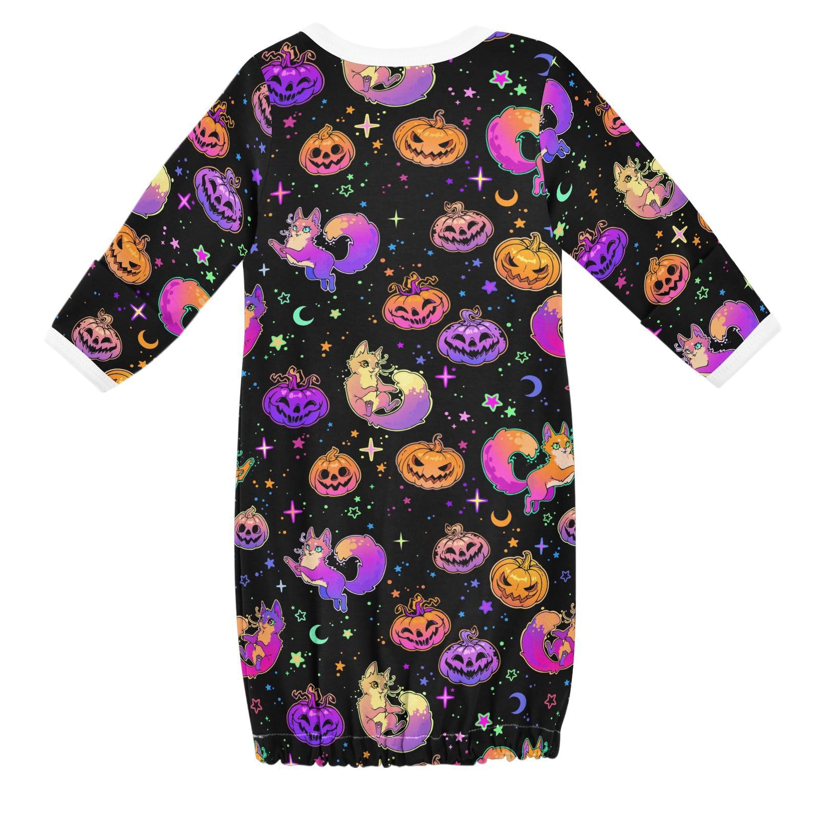 WIFIU Cute Colorful Pumpkins Cats Baby Girls Boys Sleeper Gown Cotton Nightgown Long Sleeve, Halloween Psychedelic Star Moon Baby Nightdress Sleeping Clothes for Newborn 6-12 Months Multicolor