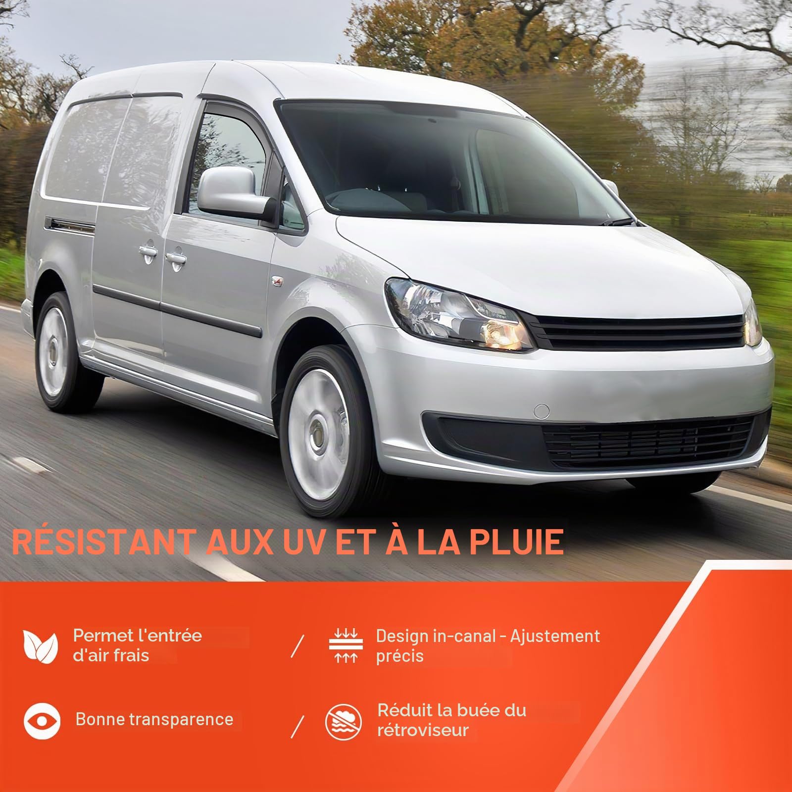 GEARMONSTER Déflecteurs de vent Compatibles avec Volkswagen Caddy 2005-2018, Déflecteurs de pluie, Déflecteurs intégrés Déflecteur de vent intégré, avant, Noir, 2 pièces