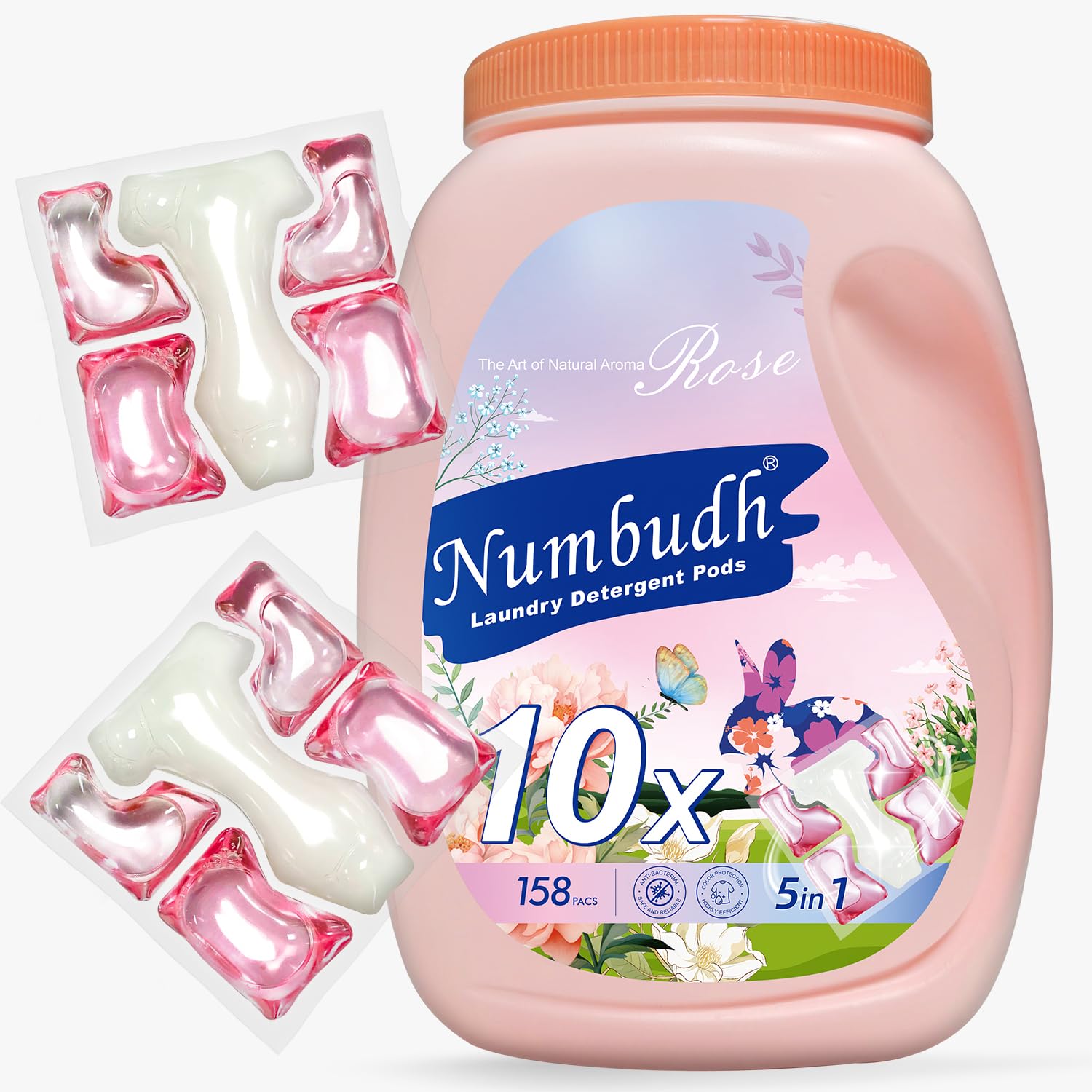 Capsule di Detersivo per Bucato, 158 Capsule, Formula 5-in-1, Profumo di Rosa a Lunga Durata