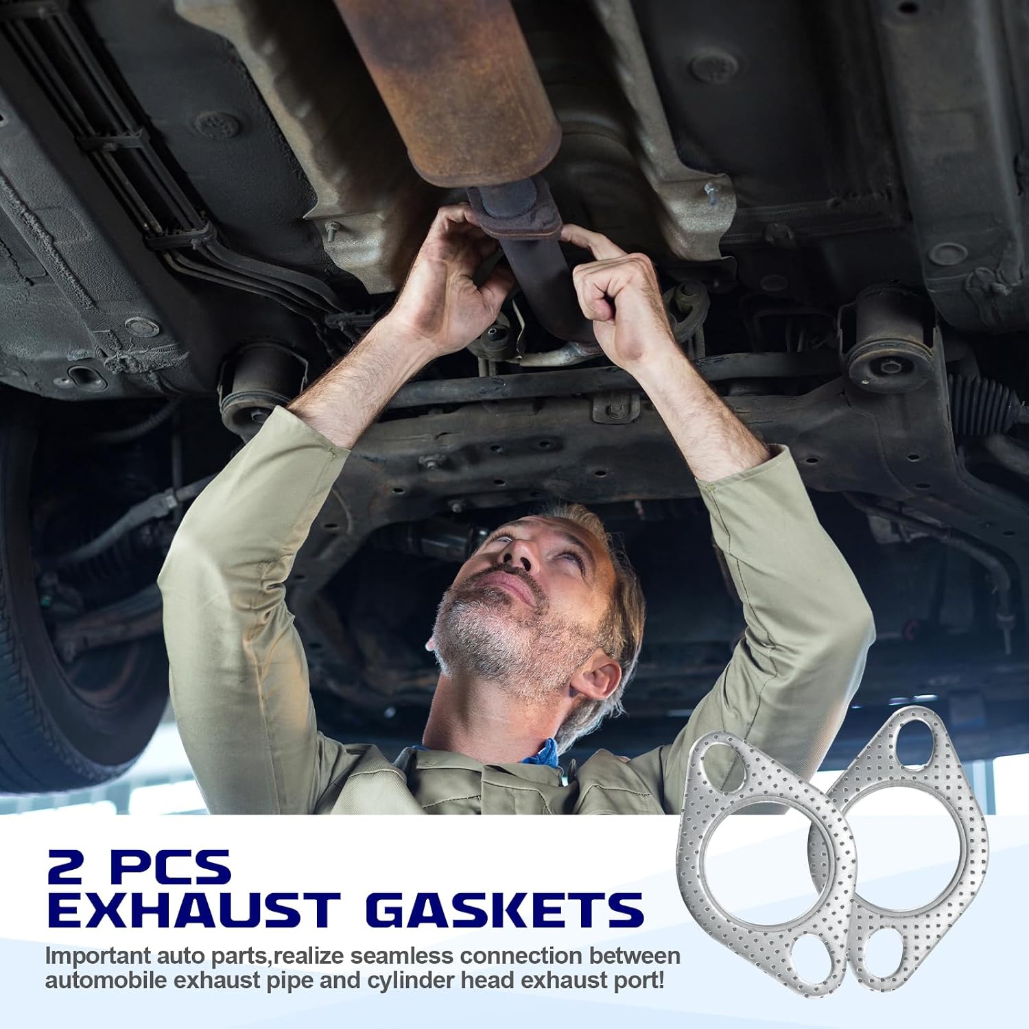 JUSTTOP 2PCS Car Exhaust Gasket,Ultra Seal 2-Bolt 2" Reinforced High Temperature Gaskets Exhaust Flange Gaskets for Most Cars,Trucks,SUVs(2 inch)