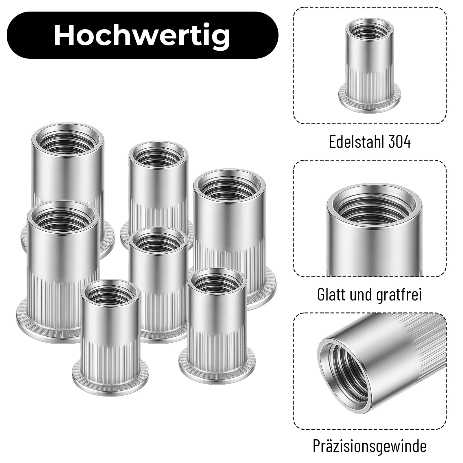 50 dadi per rivetti M5, A2 V2A, in acciaio inox, viti filettate a testa piatta, dadi monofilettati con filettatura, dadi rivetti in acciaio inox per lamiere, apparecchi elettrici e prodotti