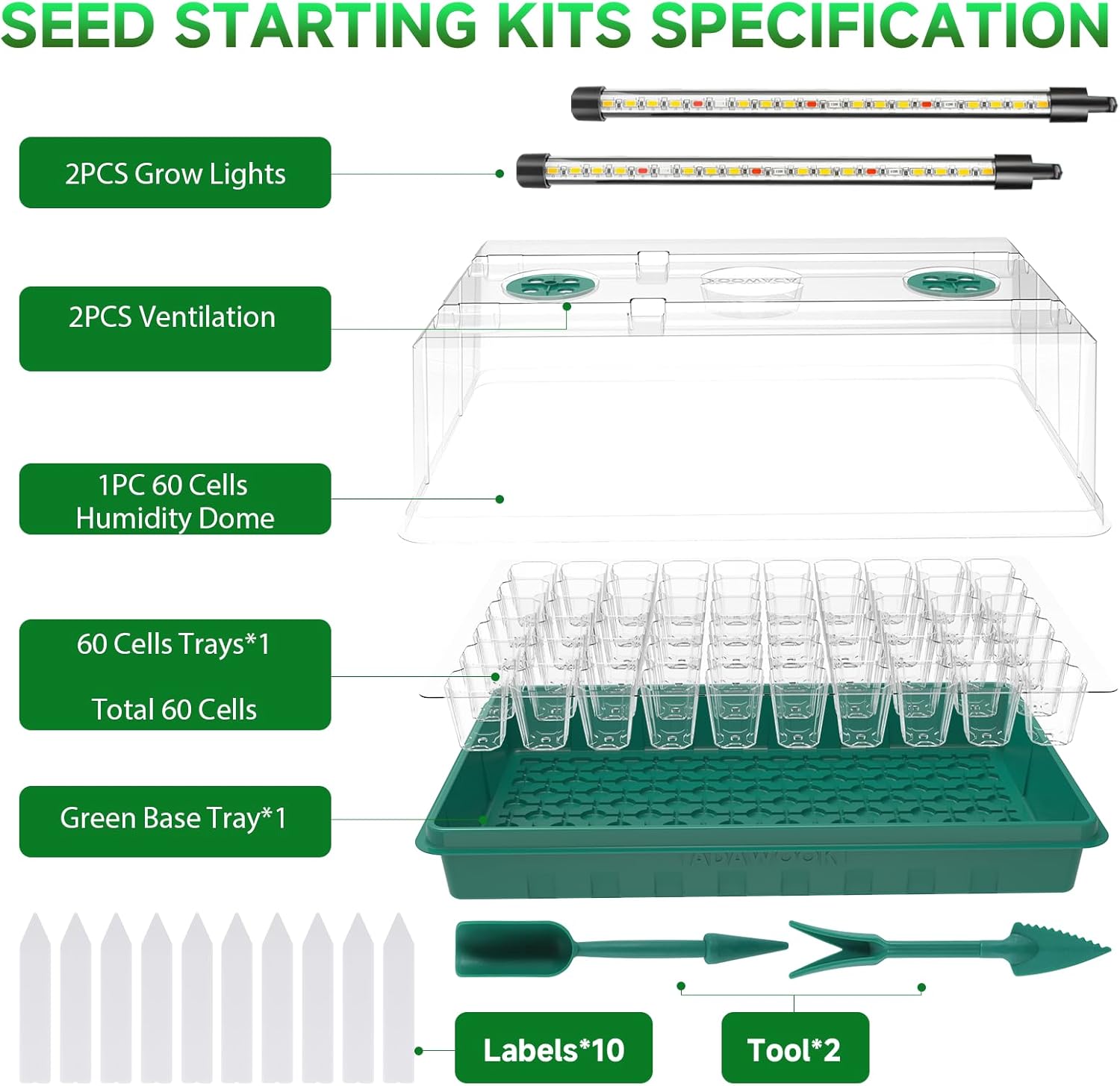 60 Cells Seed Starter Trays with Grow Lights, Color Change Grow Lights for Seed Starting Kit, 3 Timming Set, Indoor Plant Growing Kit for Gardeners, Germination Trays Kits, Gardening Gifts