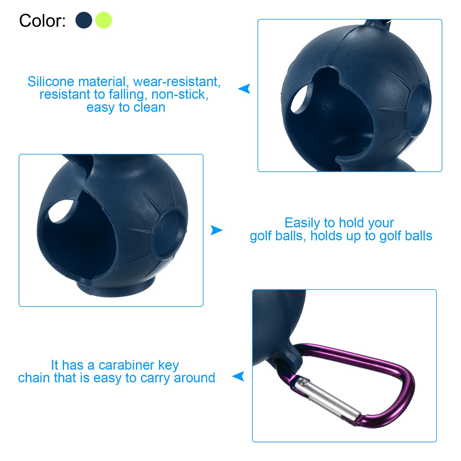 PATIKIL Golf Ball Holder, 4 Pack Silicone 2 Balls Carrier Protective Portable Sleeve with Buckle for Golf Bag Belt Green, Blue - Image 3