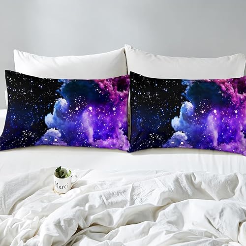Miniatura 9 de Feelyou Juego de ropa de cama con diseño de galaxia, estrella y nebulosa estrellada, universo y espacio exterior, funda de edredón con ilustración