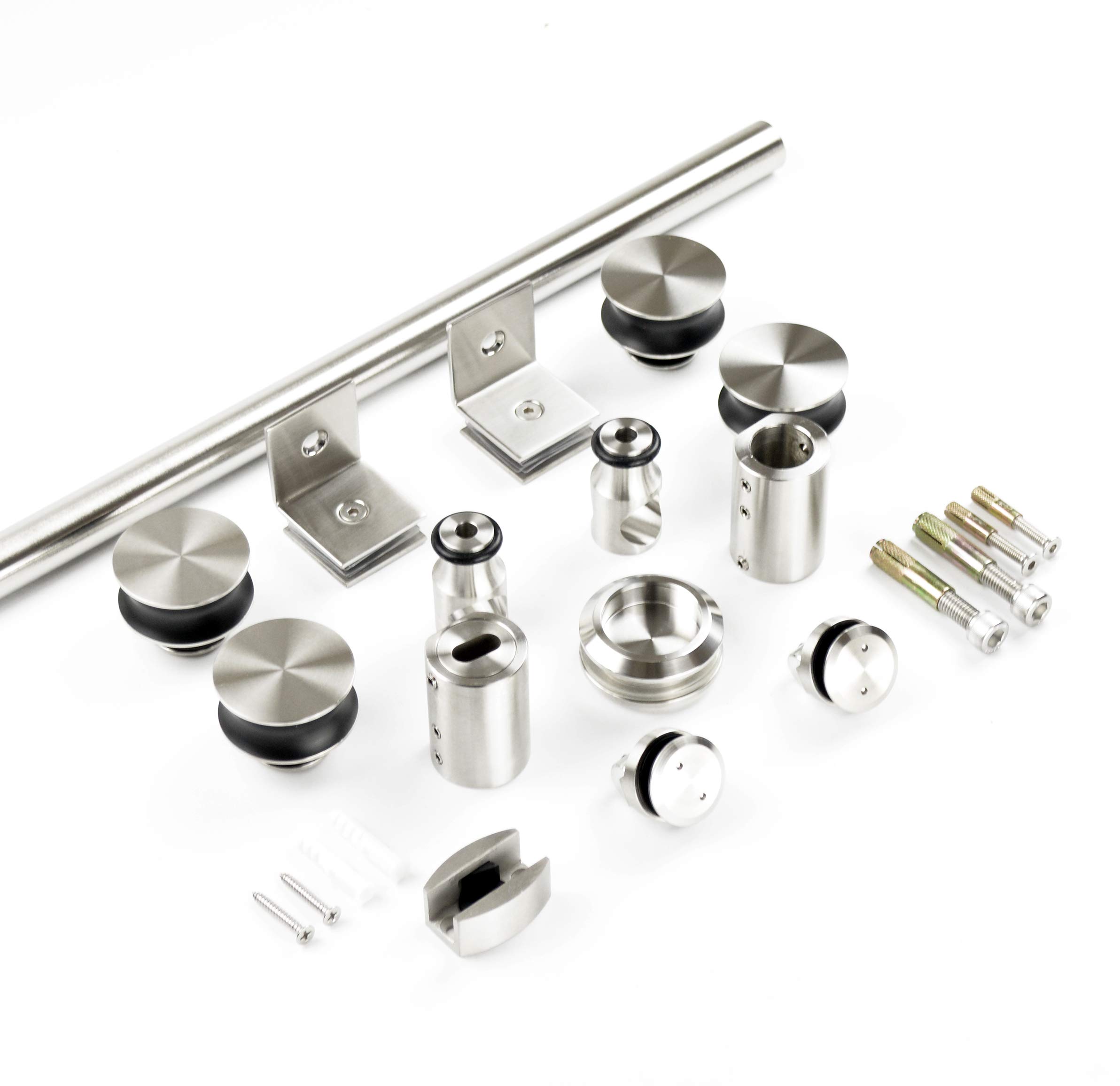 DIYHD NBSHOWERS Frameless Brushed Stainless Steel Sliding Glass Track barn Door Hardware, 6.6ft-Shower kit(Satin)