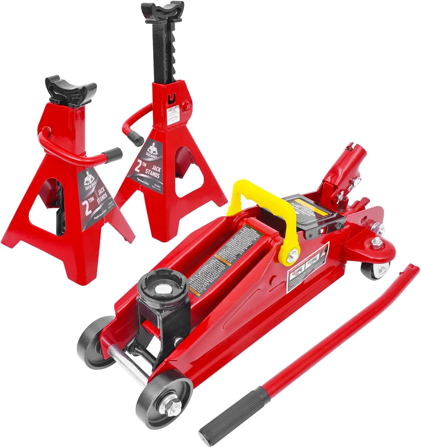 2T Hydraulic Floor Jack Combo with Two Jack Stands, 4000 lbs Capacity Trolley Service Jack Combo Red and Black