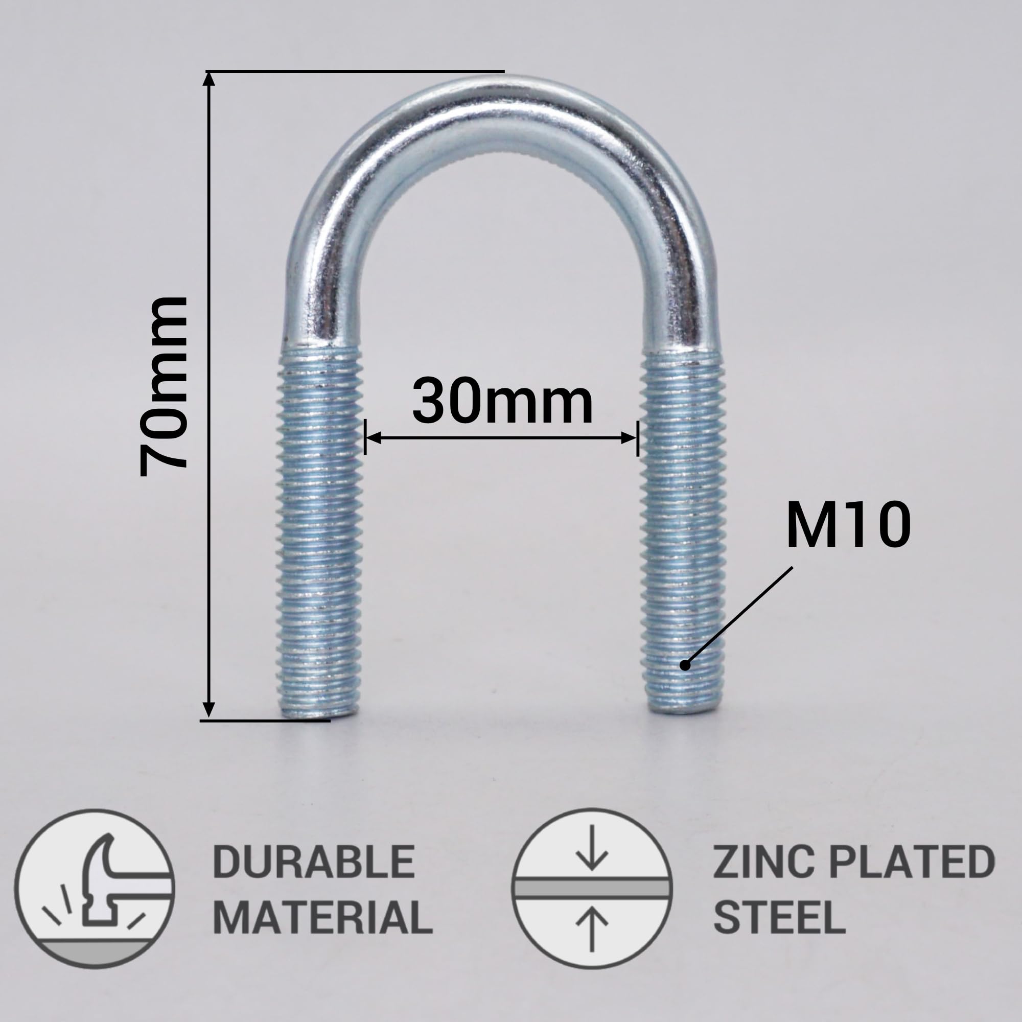 SKIR'CO (4 piezas) Perno en U redondo galvanizado M10 x 30 mm, sujetador para tuberías, perno en U con rosca M10 para tubos