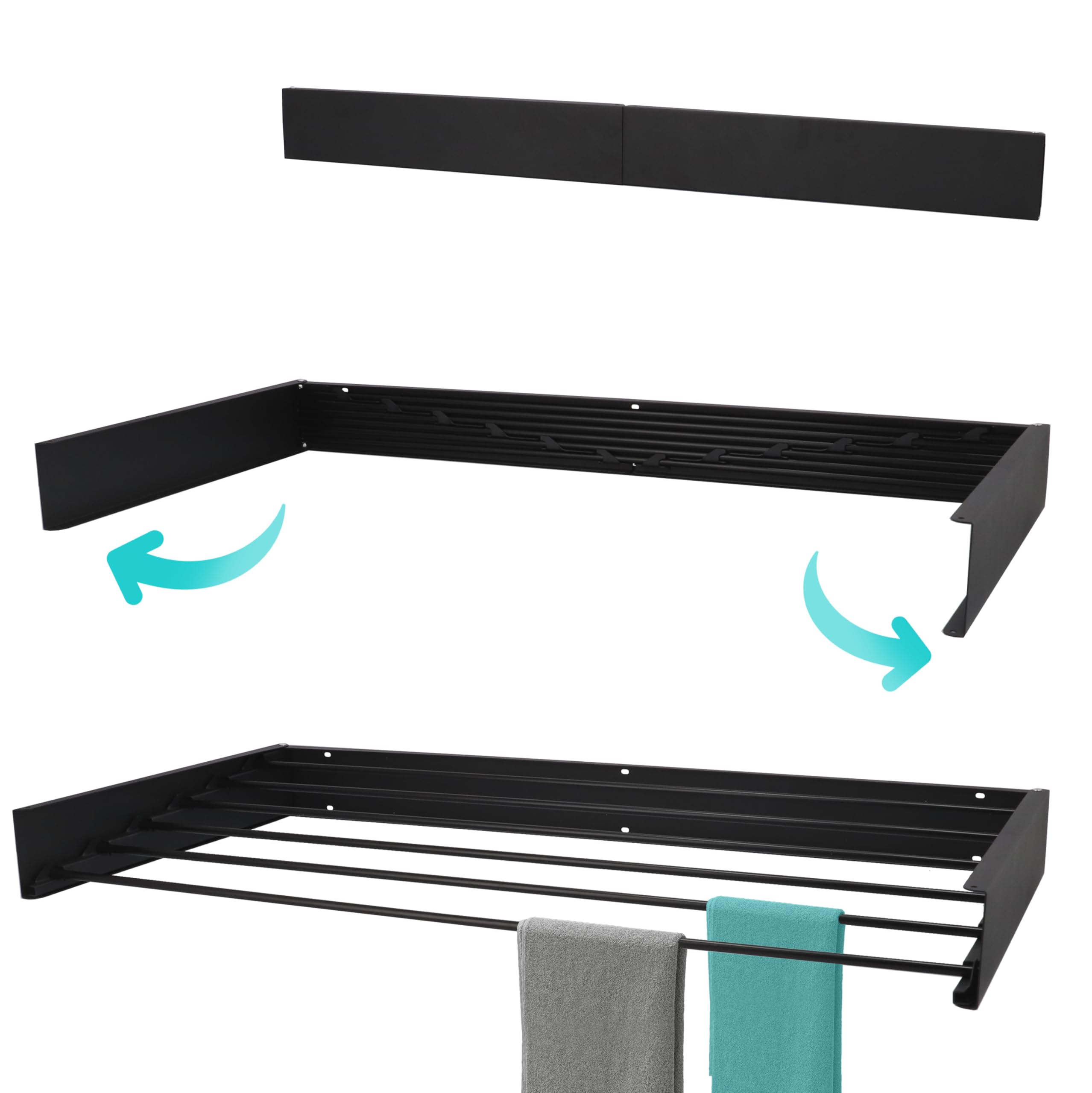 KROMS Tendedero Extensible Pared Full Color Negro 100cm - 6m de Longitud de Secado - Incl. Plantilla de perforación - tendederos Plegables - tendedero Ropa- tendedero Pared - tendedero Balcon