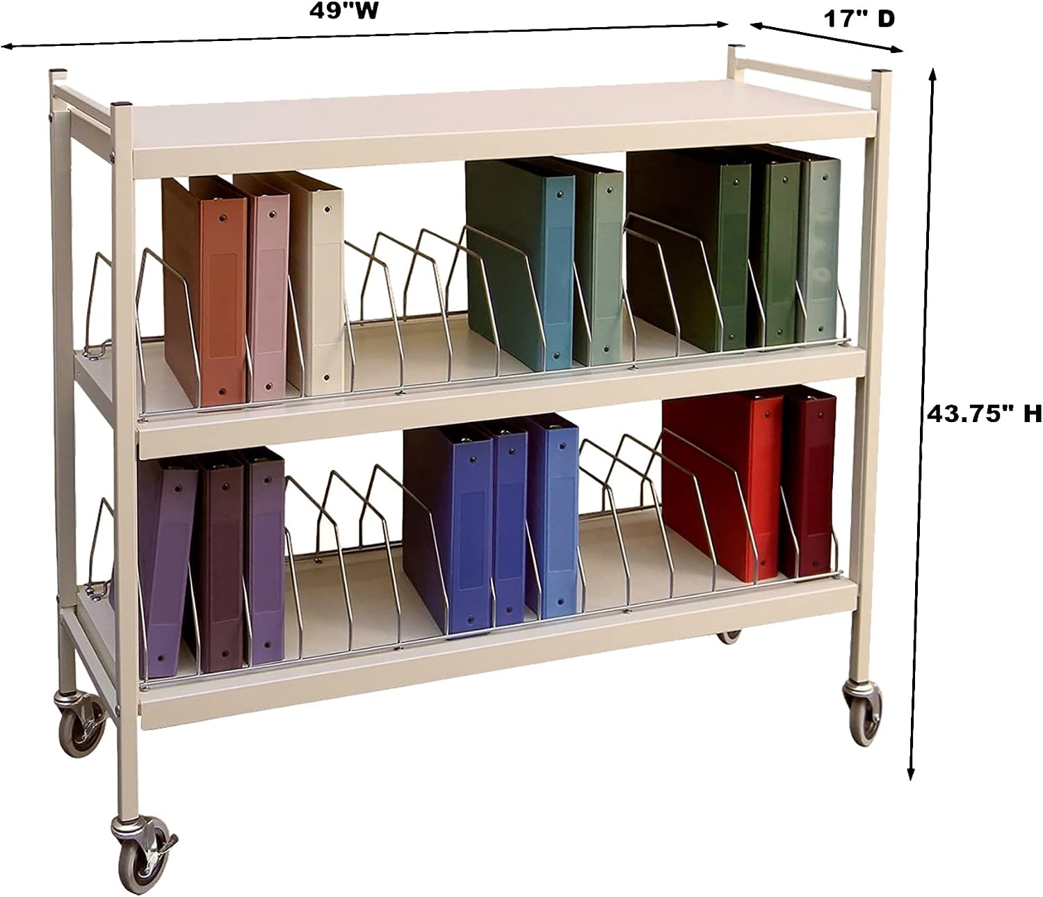 Extra Wide Vertical Open Chart Rack 3 Shelves 30 Binder Capacity (Beige)