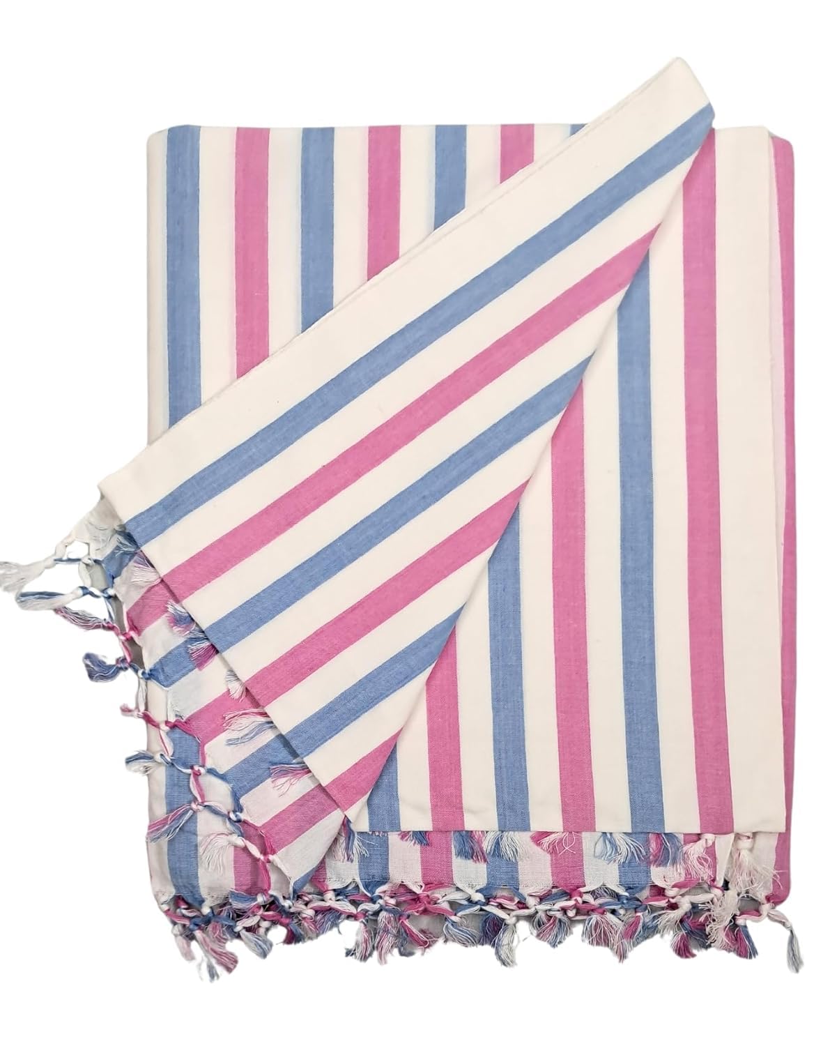 TARANGINI 100% Organic Cotton Silky Soft Beautiful Striped Bhagalpuri Summer Chadar/TopSheet/Comforter (Size- 245cm X 130cm) (Blue Pink Stripes)-image-22