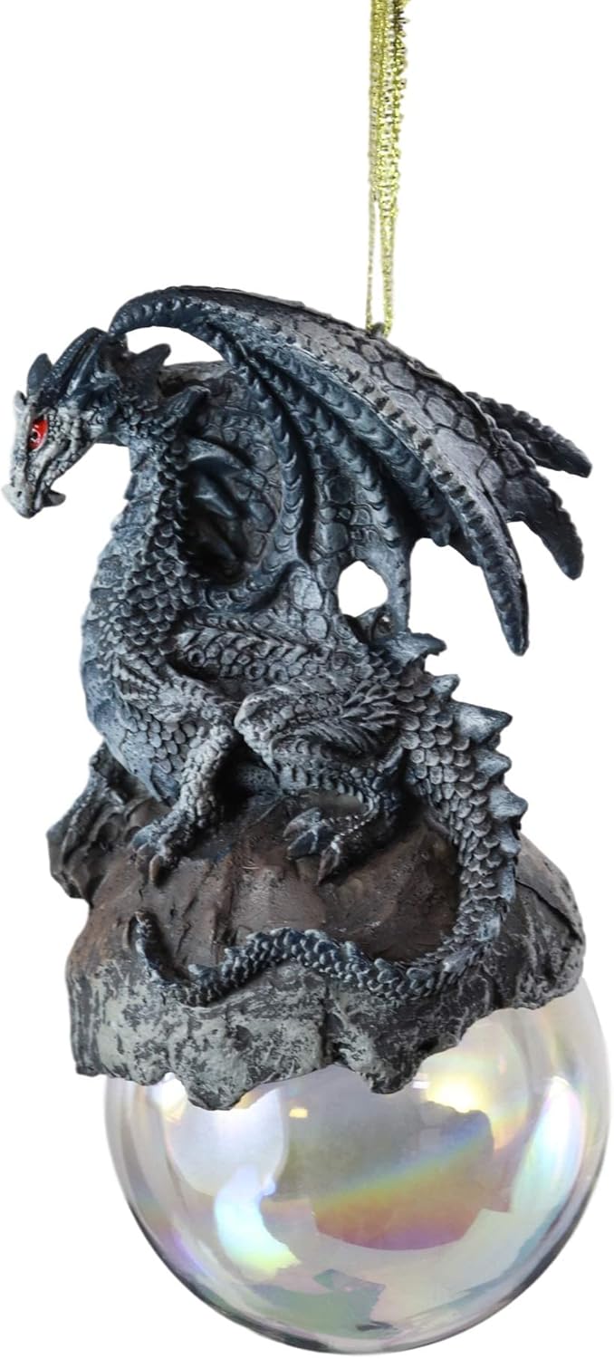 Ebros Gift Ruth Thompson Art Check Mate Blue Dragon Perching On Pearl Glass Ball 5" High Ornament Figurine As Halloween or Christmas Tree or Home Decorative Hanging Sculpture Dragons Fantasy Legends