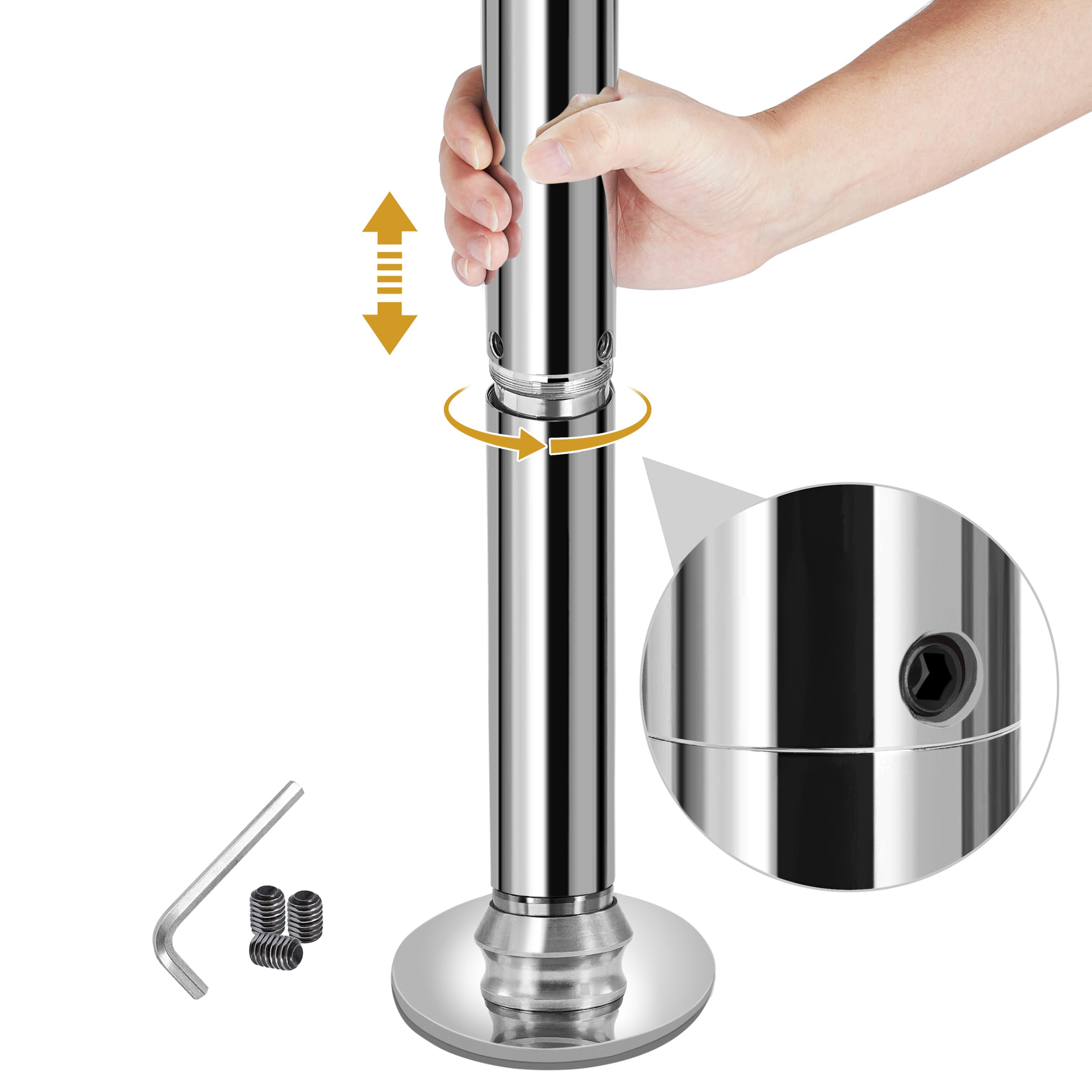 Palo da Pole Altezza Regolabile 216,5 cm - 275 cm 45 mm Ø Rimovibile Palo da Ballo modalità Statica e Spinning Carico Massimo 227 kg