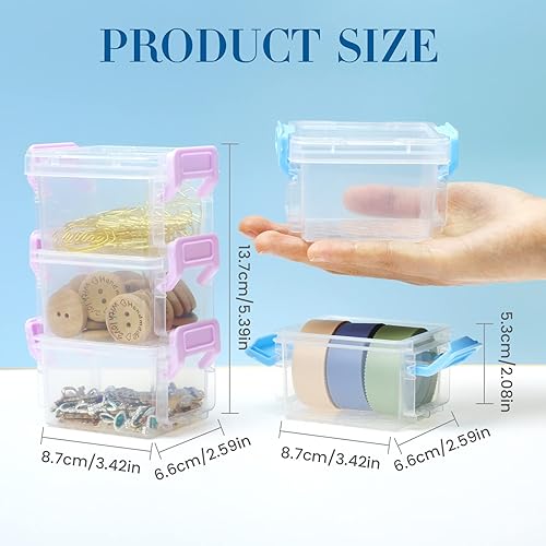 Miniatura 2 de NEWEST 6 contenedores pequeños de almacenamiento con tapas, 3 capas apilables de plástico, mini cajas con pestillo, organizadores de cuentas