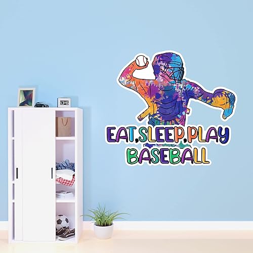 Miniatura 2 de Calcomanía deportiva para pared, diseño de jugador de béisbol, textura de salpicaduras, comer, dormir, jugar, citas deportivas de béisbol a largo